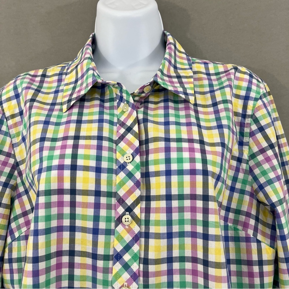 Talbots Multicolor Check Button Front Cotton Long… - image 2